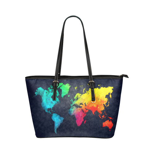 world map 8 Leather Tote Bag/Large (Model 1651)