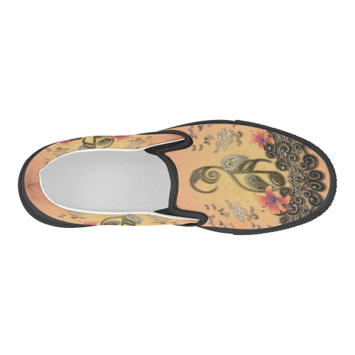 Wonderful key notes with floral elements Women's Slip-on Canvas Shoes (Model 019)