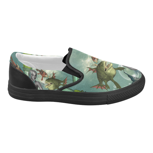 Beautiful dark mermaid with fantasy fish Women's Slip-on Canvas Shoes (Model 019)