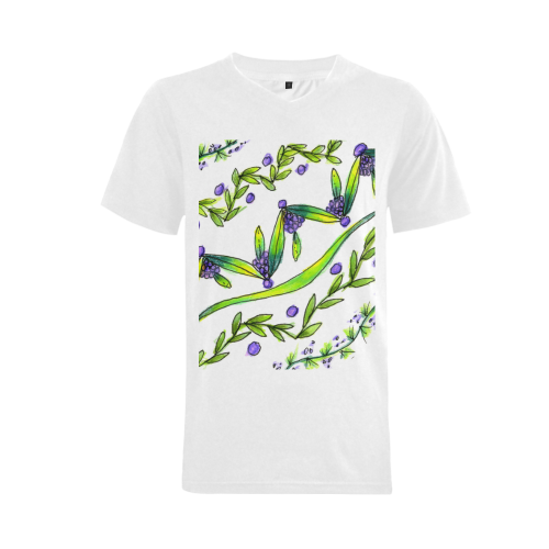 Dancing Greeen, Purple Vines, Grapes Zendoodle Men's V-Neck T-shirt  Big Size(USA Size) (Model T10)