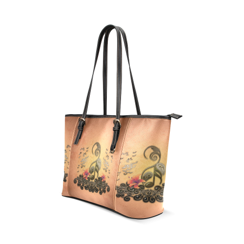 Wonderful key notes with floral elements Leather Tote Bag/Small (Model 1640)