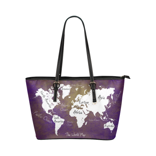 world map 1 Leather Tote Bag/Large (Model 1651)