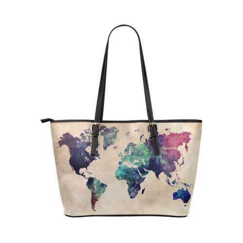 world map 5 Leather Tote Bag/Large (Model 1651)