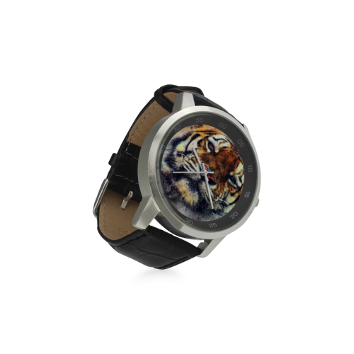 tiger Unisex Stainless Steel Leather Strap Watch(Model 202)