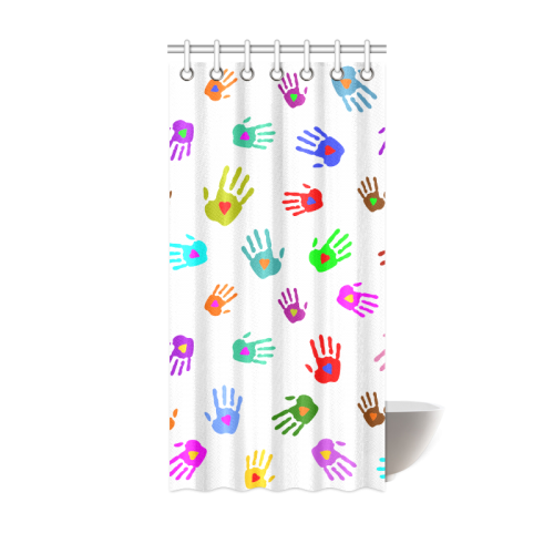 Multicolored HANDS with HEARTS love pattern Shower Curtain 36"x72"