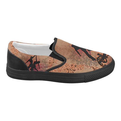 Wonderful dancing couple with floral elements Women's Slip-on Canvas Shoes (Model 019)