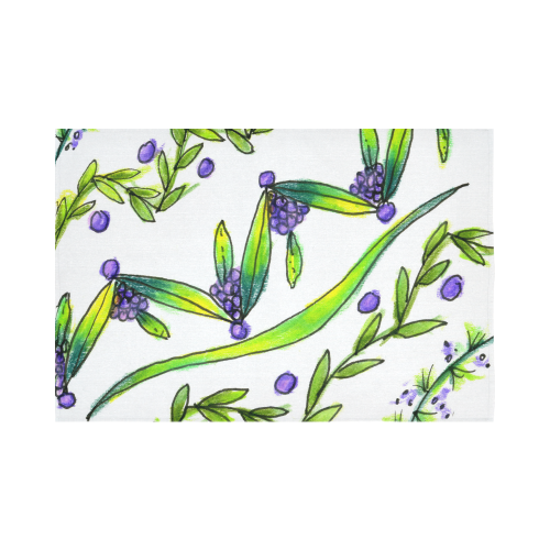 Dancing Greeen, Purple Vines, Grapes Zendoodle Cotton Linen Wall Tapestry 90"x 60"