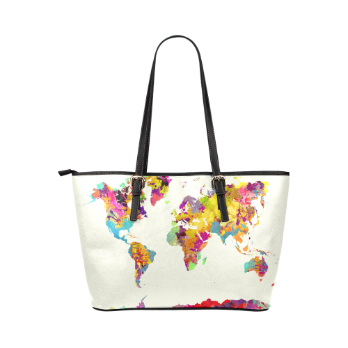 world map 9 Leather Tote Bag/Large (Model 1651)