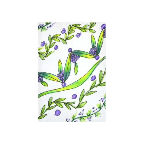 Dancing Greeen, Purple Vines, Grapes Zendoodle Cotton Linen Wall Tapestry 40"x 60"