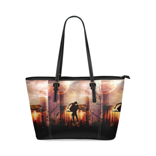 Dancing couple in the night Leather Tote Bag/Small (Model 1640)