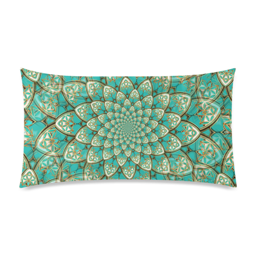 LOTUS FLOWER PATTERN gold turquoise white Rectangle Pillow Case 20"x36"(Twin Sides)