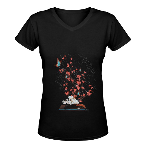 Ikebana butterflies Women's Deep V-neck T-shirt (Model T19)