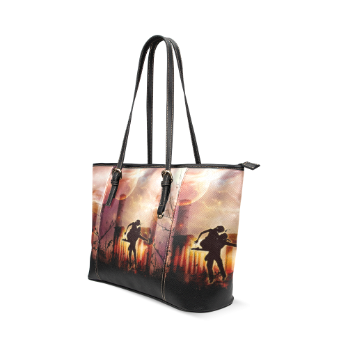 Dancing couple in the night Leather Tote Bag/Small (Model 1640)