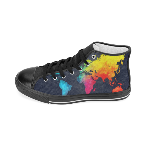 world map Men’s Classic High Top Canvas Shoes (Model 017)