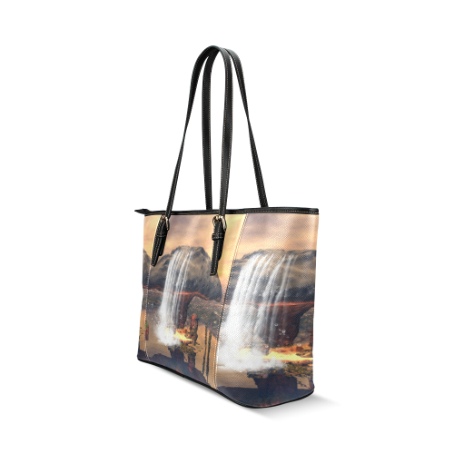 Awesome seascape Leather Tote Bag/Small (Model 1640)
