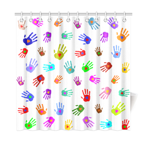 Multicolored HANDS with HEARTS love pattern Shower Curtain 72"x72"