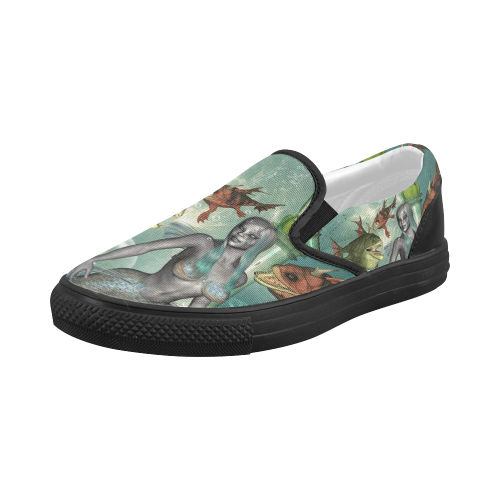 Beautiful dark mermaid with fantasy fish Women's Slip-on Canvas Shoes (Model 019)