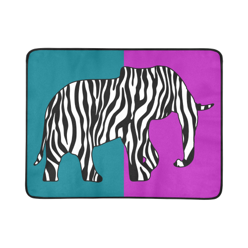 ZEBRAPHANT Elephant with Zebra Stripes black white + two colors Beach Mat 78"x 60"