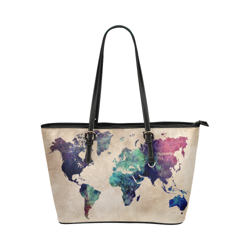 world map 5 Leather Tote Bag/Large (Model 1651)