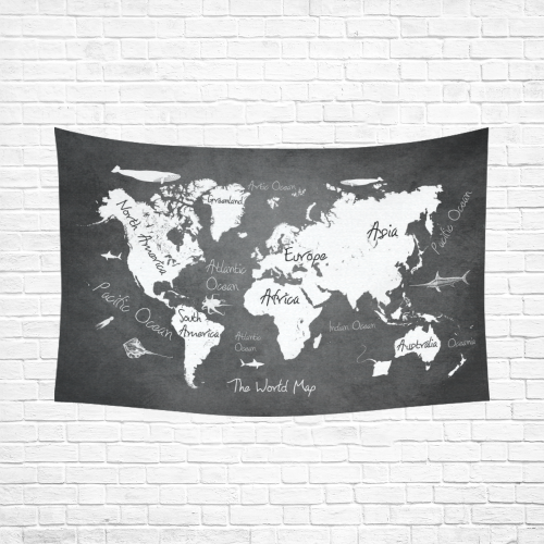 world map Cotton Linen Wall Tapestry 90"x 60"