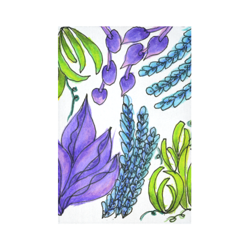Purple Green Blue Flower Garden, Dancing Zendoodle Cotton Linen Wall Tapestry 60"x 90"