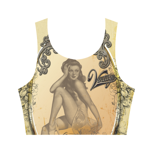 Vintage, wonderful pin up girl Women's Crop Top (Model T42)