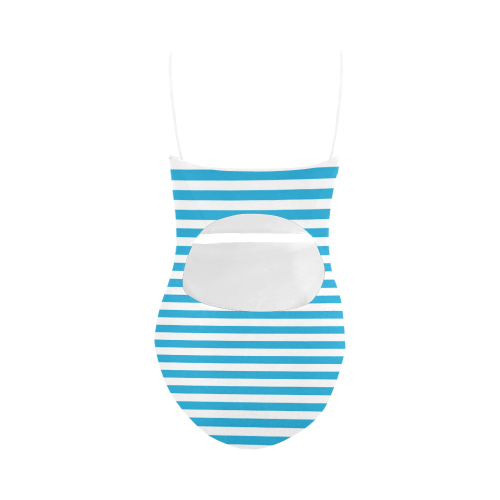 Solid Cyan With White Stripes Strap Swimsuit ( Model S05)