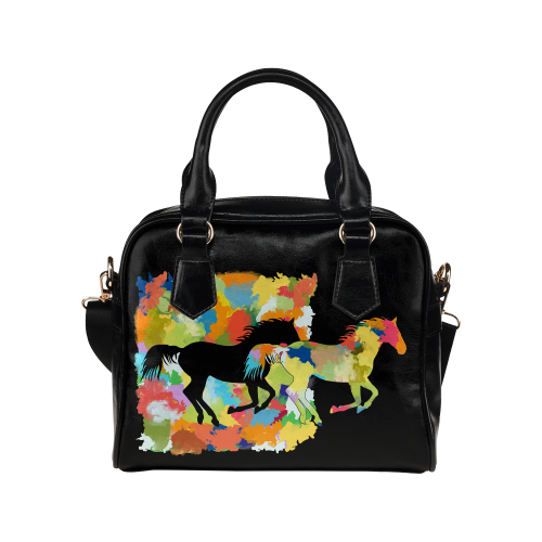 Horse  Shape Galloping out of Colorful Splash Shoulder Handbag (Model 1634)