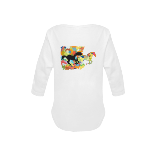 Horse  Shape Galloping out of Colorful Splash Baby Powder Organic Long Sleeve One Piece (Model T27)