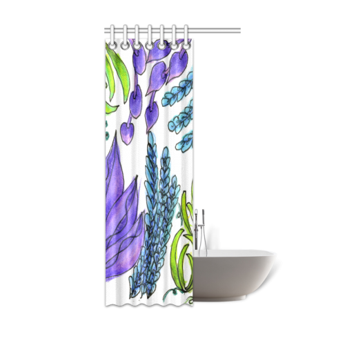 Purple Green Blue Flower Garden, Dancing Zendoodle Shower Curtain 36"x72"