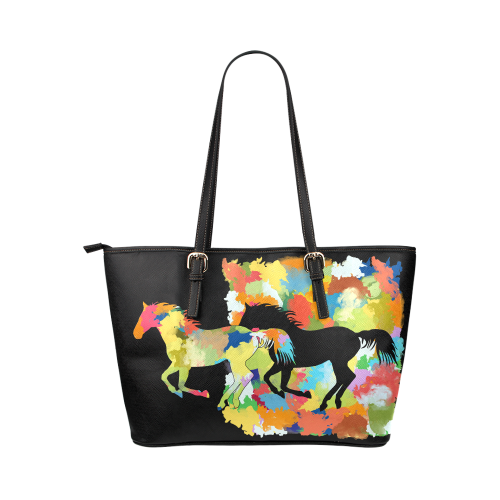 Horse  Shape Galloping out of Colorful Splash Leather Tote Bag/Large (Model 1651)