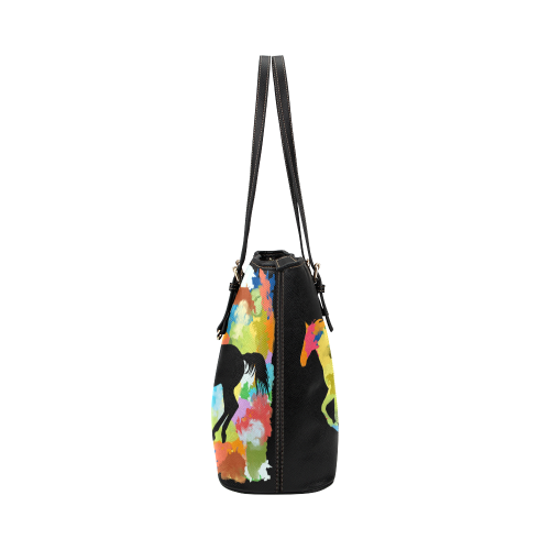 Horse  Shape Galloping out of Colorful Splash Leather Tote Bag/Large (Model 1651)