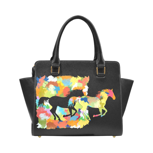 Horse  Shape Galloping out of Colorful Splash Rivet Shoulder Handbag (Model 1645)