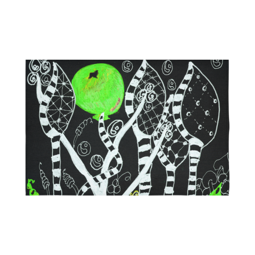 Green Balloon Zendoodle in Night Forest Garden Cotton Linen Wall Tapestry 90"x 60"