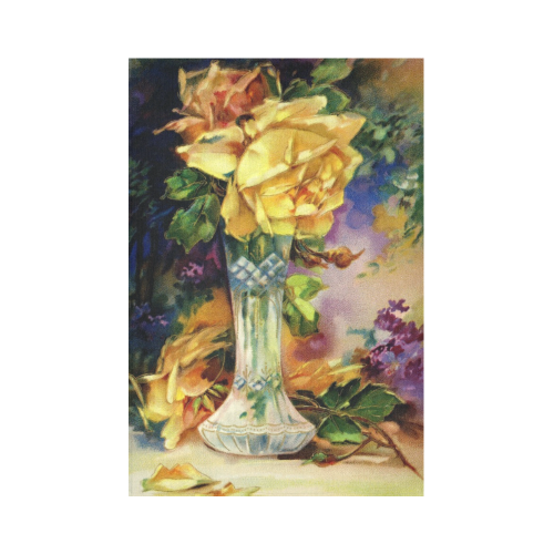 Vintage Vase and Yellow Roses Cotton Linen Wall Tapestry 60"x 90"