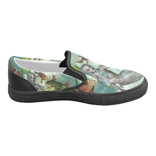 Beautiful dark mermaid with fantasy fish Women's Unusual Slip-on Canvas Shoes (Model 019)