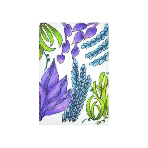 Purple Green Blue Flower Garden, Dancing Zendoodle Cotton Linen Wall Tapestry 40"x 60"