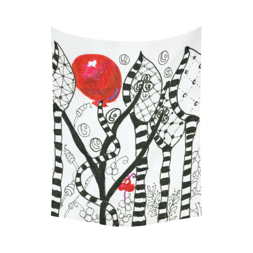 Red Balloon Zendoodle in Fanciful Forest Garden Cotton Linen Wall Tapestry 60"x 80"