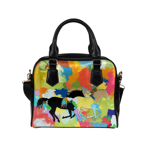 Horse Galloping out of Colorful Splash Shoulder Handbag (Model 1634)