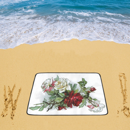 Vintage Roses Red White Floral Beach Mat 78"x 60"