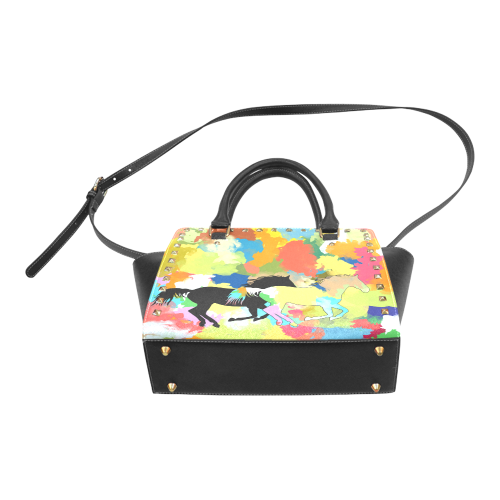 Horse Galloping out of Colorful Splash Rivet Shoulder Handbag (Model 1645)