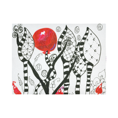 Red Balloon Zendoodle in Fanciful Forest Garden Cotton Linen Wall Tapestry 80"x 60"