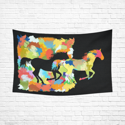 Horse  Shape Galloping out of Colorful Splash Cotton Linen Wall Tapestry 90"x 60"