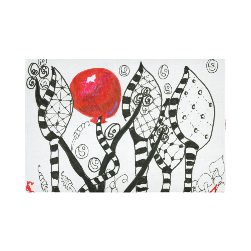 Red Balloon Zendoodle in Fanciful Forest Garden Cotton Linen Wall Tapestry 90"x 60"