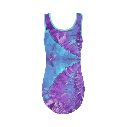 Abstract Fractal Painting - blue magenta pink Vest One Piece Swimsuit (Model S04)