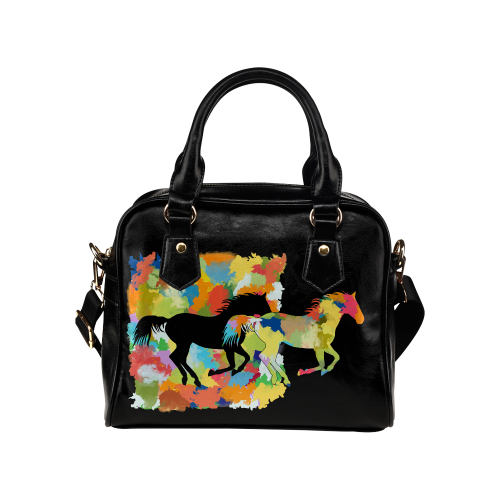 Horse  Shape Galloping out of Colorful Splash Shoulder Handbag (Model 1634)