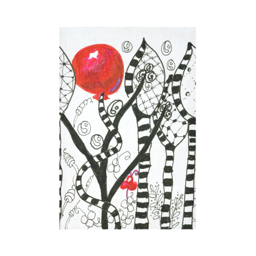 Red Balloon Zendoodle in Fanciful Forest Garden Cotton Linen Wall Tapestry 60"x 90"