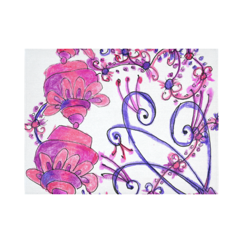 Pink Flower Garden Zendoodle, Purple Gardenscape Cotton Linen Wall Tapestry 80"x 60"