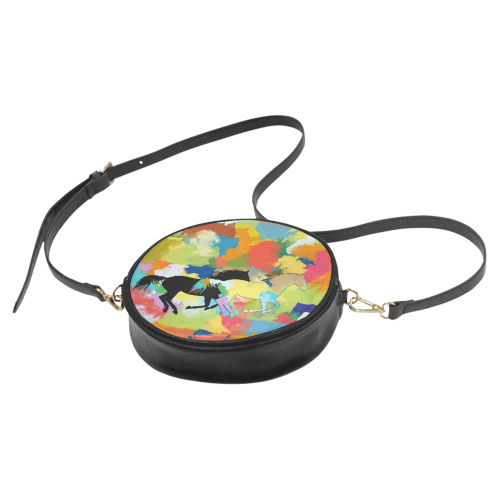 Horse Galloping out of Colorful Splash Round Sling Bag (Model 1647)