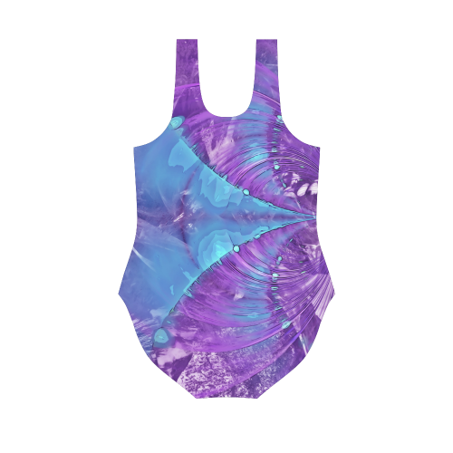 Abstract Fractal Painting - blue magenta pink Vest One Piece Swimsuit (Model S04)